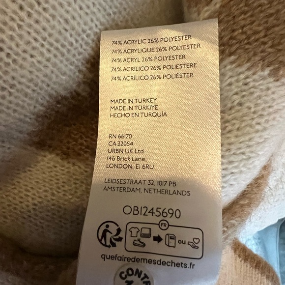 Maeve Anthropologie Heart Print Oversized Cardigan Tan Cream Open Front - Picture 5 of 5